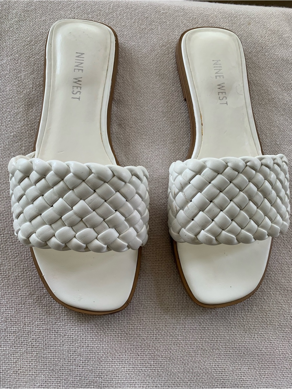 Nine West White Braided Slide Mules